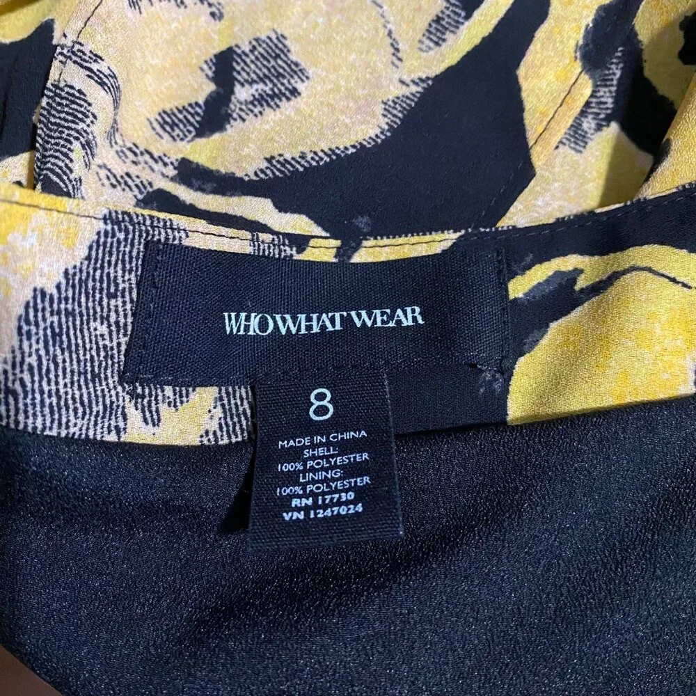 Who What Wear Womens Size 8 Yellow Black Floral Midi Skirt Tie Belt High Waist - Picture 3 of 8